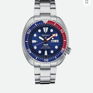Seiko Prospex Automatic Dive Watch. Red and Blue detail.